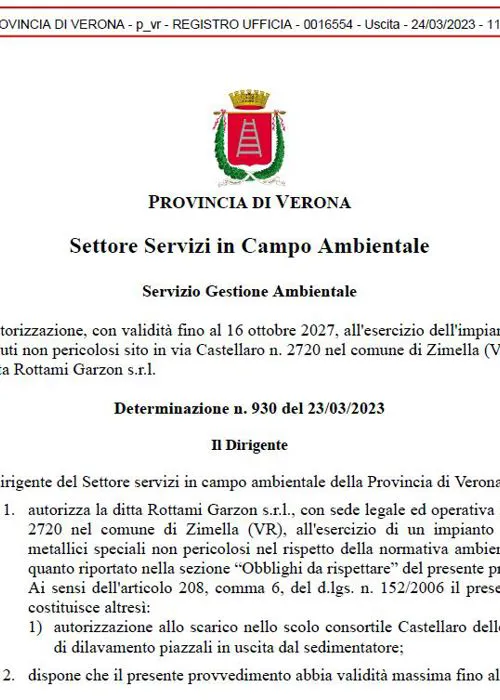 Autorizzazione Stoccaggio